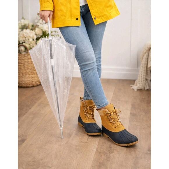 Universal Thread Shoes - Universal Thread Women's 10 Duck Boots Waterproof Rain Lace Up Tan Black Ankle